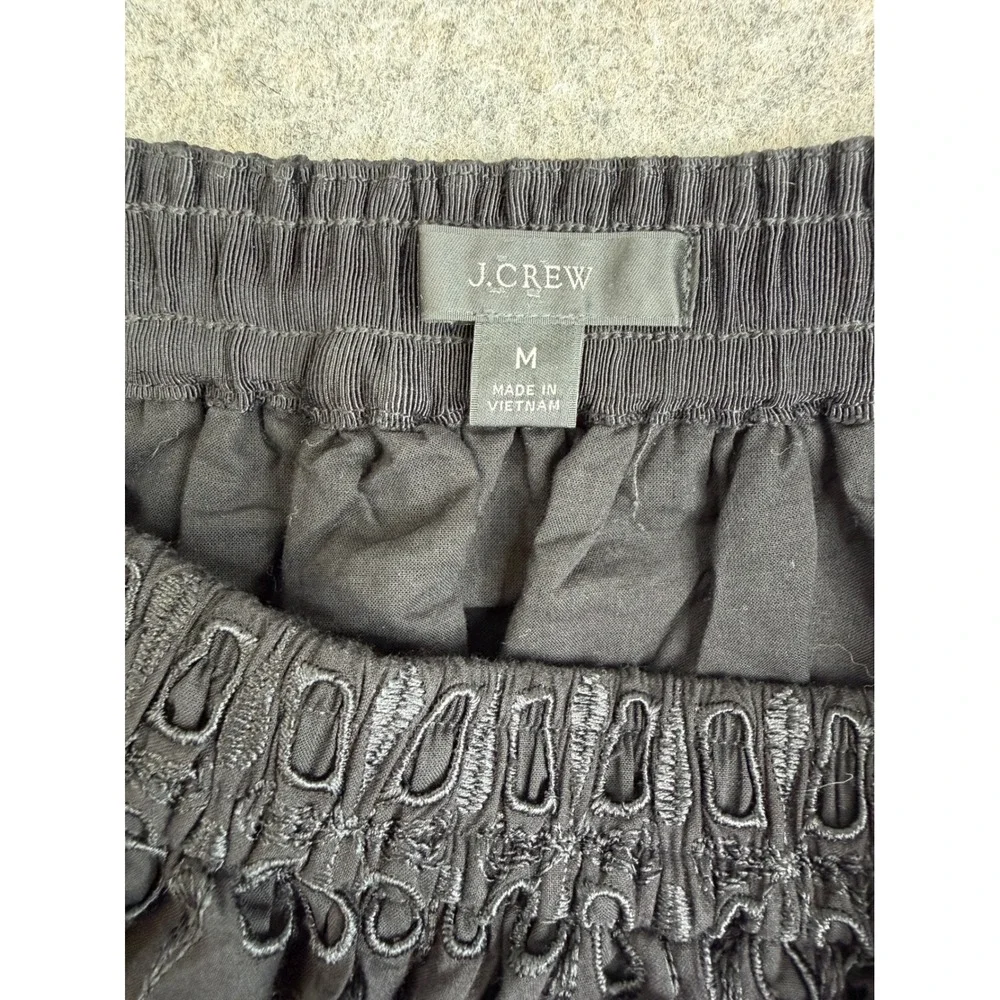 J Crew Eyelet Maxi Skirt Womens M Black Cotton Blend Elastic Waist Cottagecore
